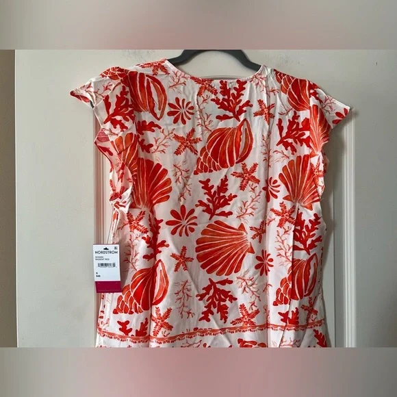 Vince Camuto Vibrant Red Seashell Print Rayon Blouse Women’s Size Small - Picture 3 of 15